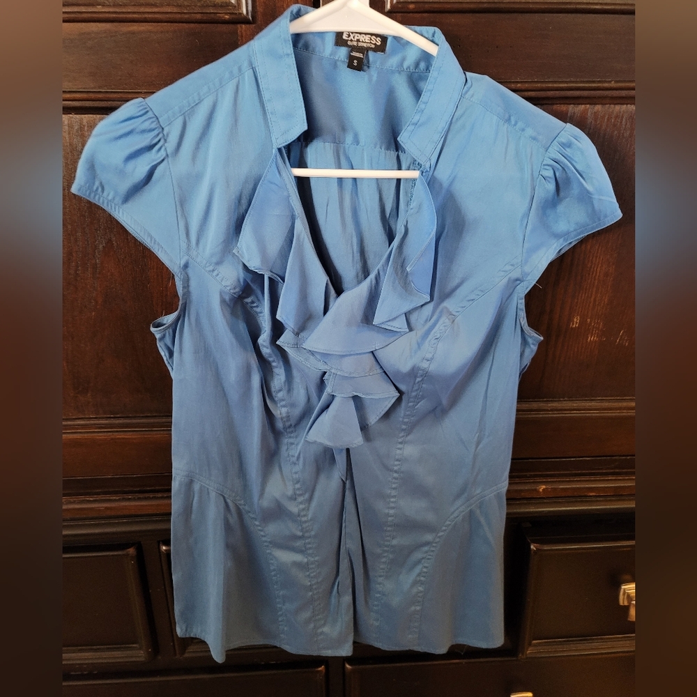 Express Women's Blue Ruffle Top